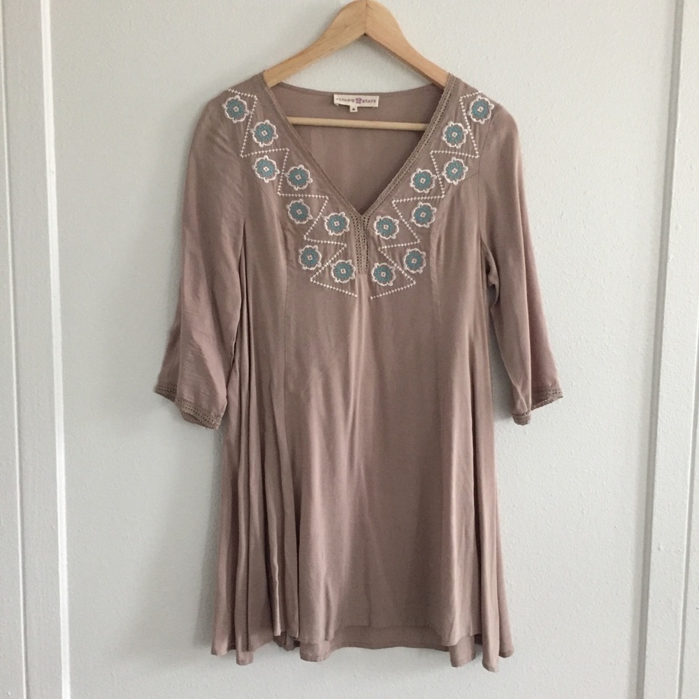 Altar’d State Flower Patch Dress Tunic - Brown Tan Embroidery American West - S